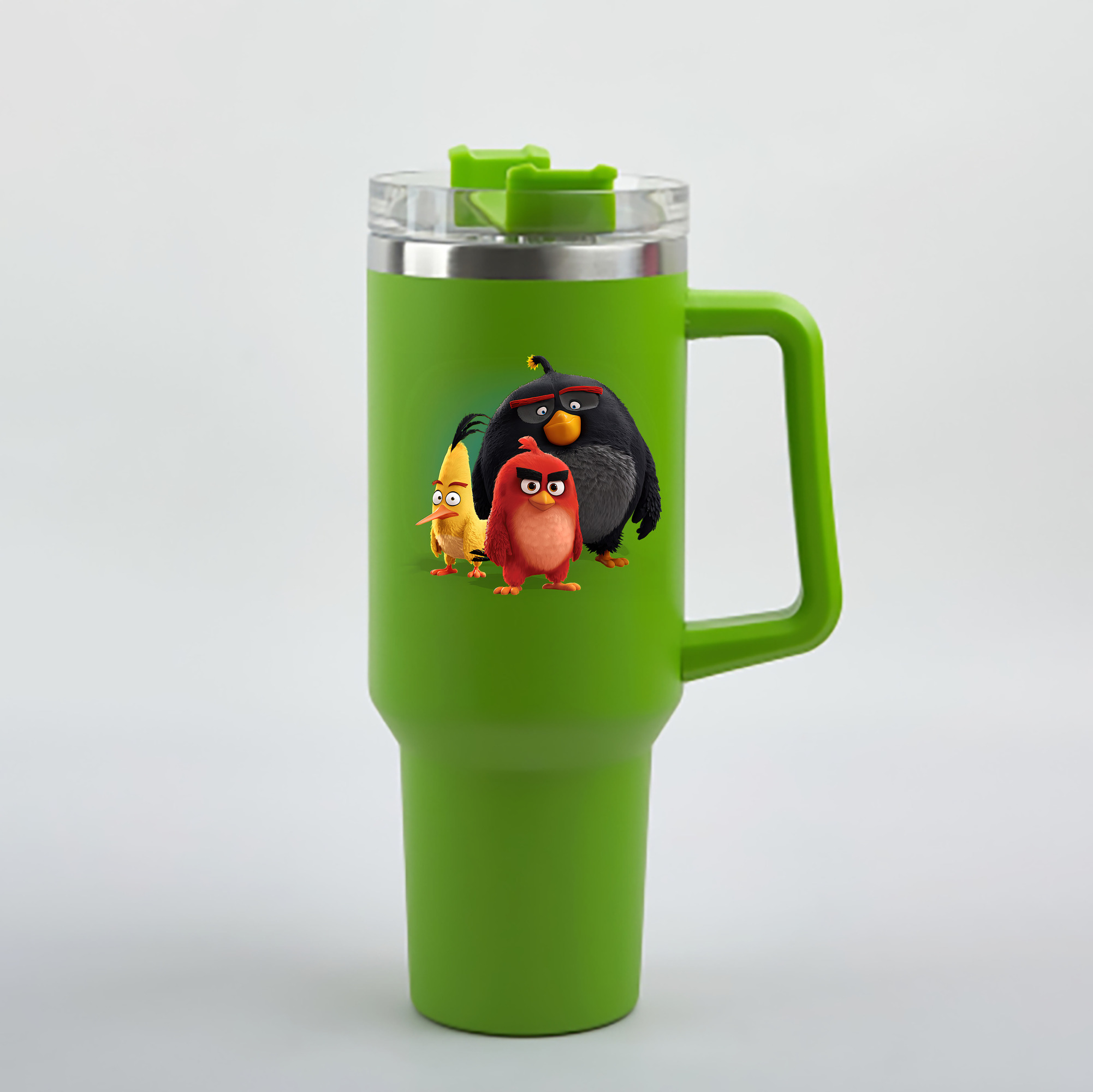 （画像用） Angry Birds アングリーバード 1200mL車用タンブラー - クリスタルステッカー（プラスチックストロー付き）